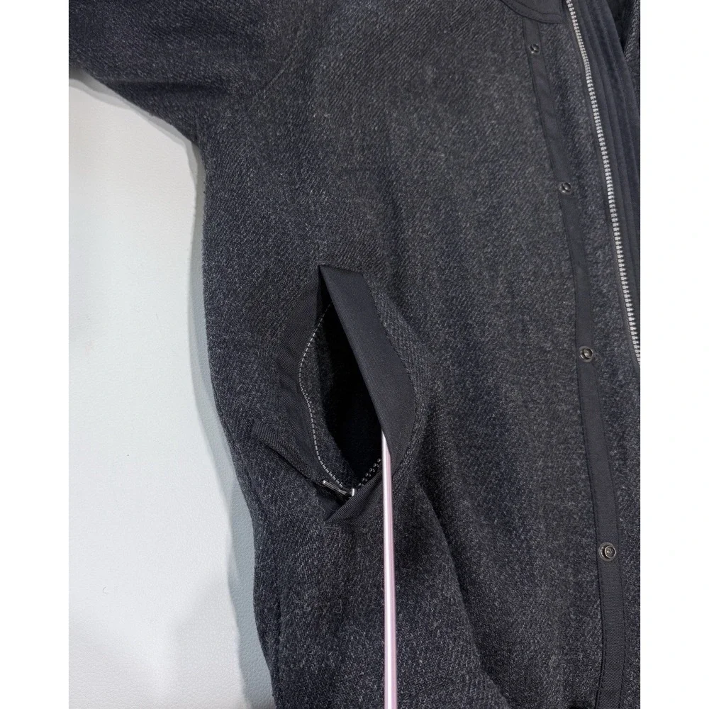 Vintage Banana Republic Wool Blend Coat Mens L Deep Charcoal Gray Black Zip Snap